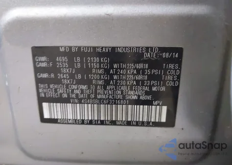 2015 Subaru Outback 2.5I Limited from USA, damaged, VIN 4S4BSBLC6F3216801